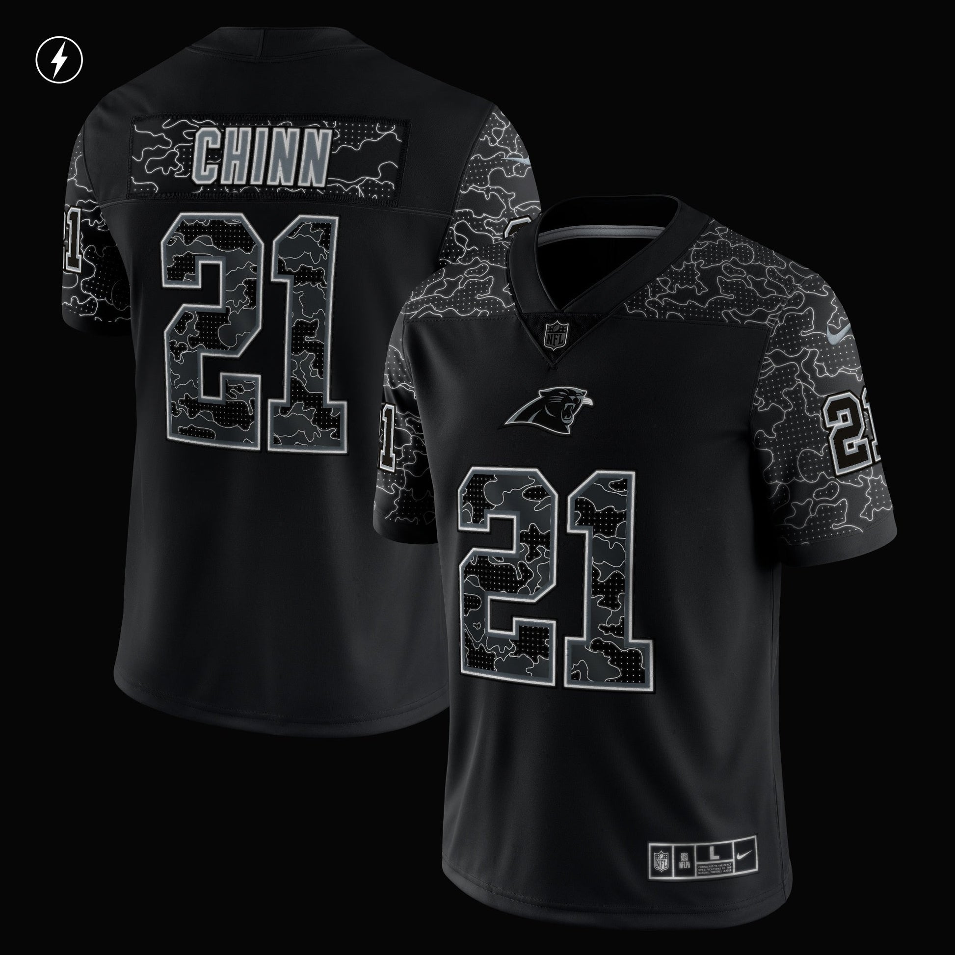 Jeremy Chinn Carolina Panthers Nike RFLCTV Limited Jersey - Black football jersey product view 2