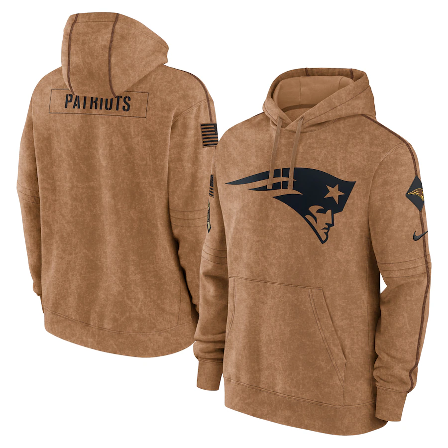 Men's New England Patriots Brown 2023 Salute To Service Club Pullover Hoodie1 football jersey product view 1