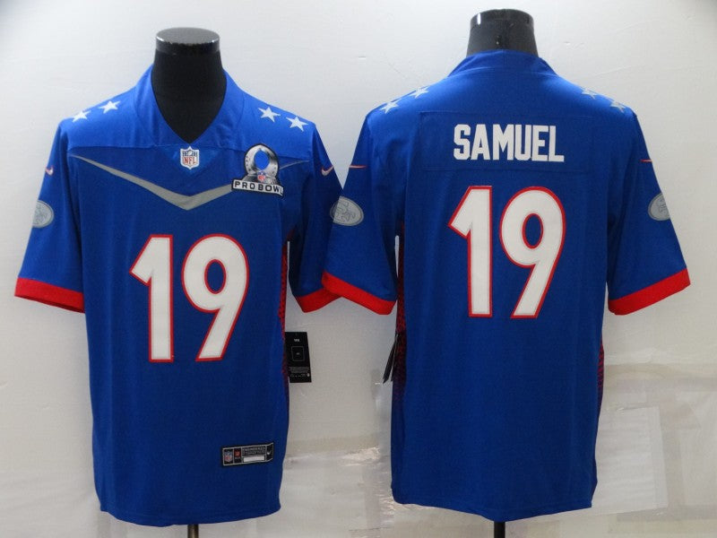 Men's San Francisco 49ers Deebo Samuel #19 Blue ALL STAR Game Jersey1 football jersey product view 1