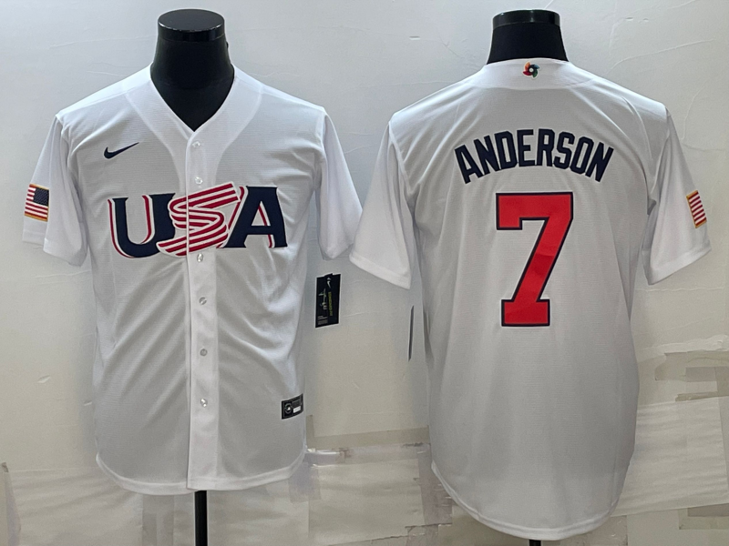 Men's 2023 World Baseball Classic #7 Tim Anderson USA White Jersey1 baseball jersey product view 1