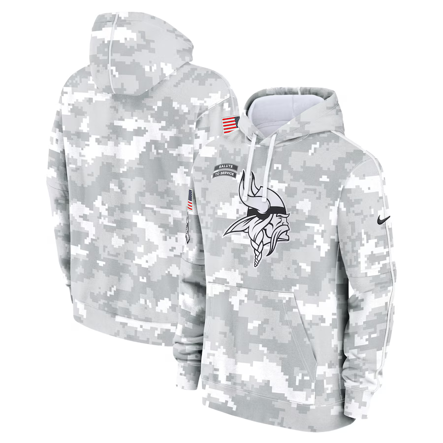 Men's Minnesota Vikings Arctic Camo 2024 Salute to Service Club Fleece Pullover Hoodie1 football jersey product view 1