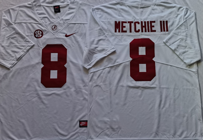 Men's Alabama Crimson Tide John Metchie III #8 White Player Game Jersey sports jersey product view 1