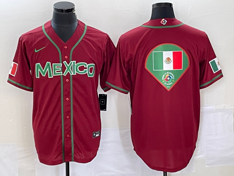Men's 2023 World Baseball Classic Mexico Red Jersey1 baseball jersey product view 1