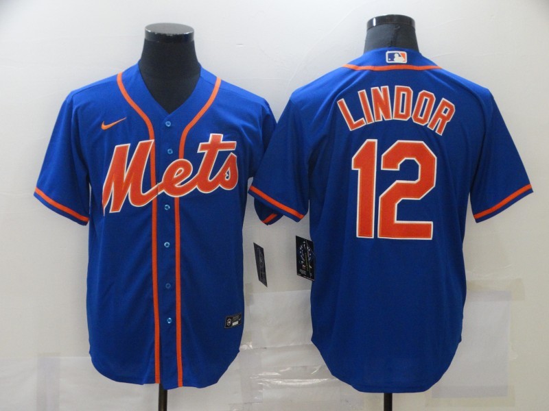 Men's New York Mets Francisco Lindor #12 Blue Replica Baseball Jersey1 baseball jersey product view 1