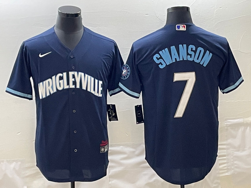 Men's Chicago Cubs Dansby Swanson Navy City Connect Replica Jersey1 baseball jersey product view 1