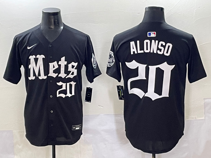 Men's New York Mets Pete Alonso #20 Black Game Player Jersey baseball jersey product view 1