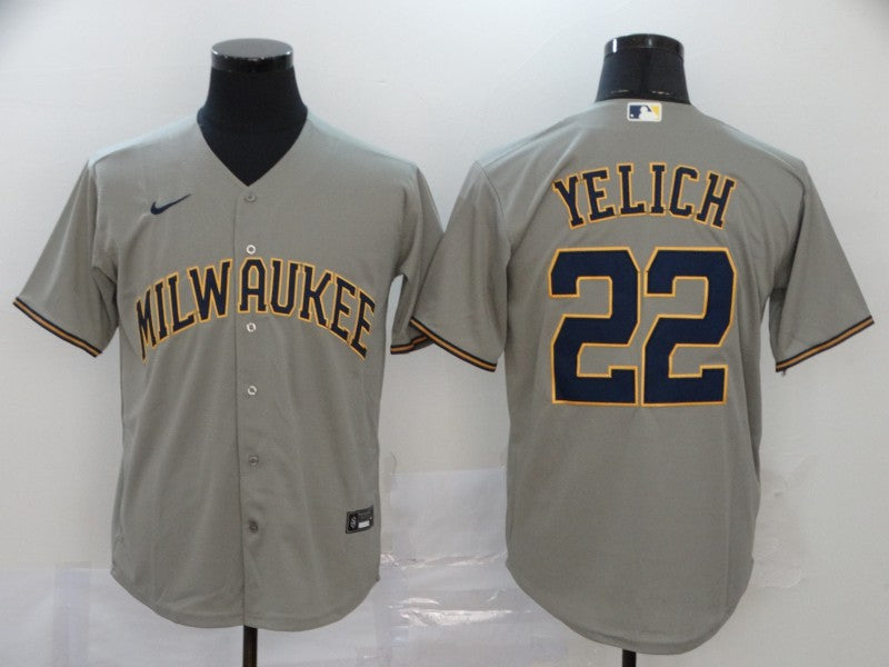Men's Milwaukee Brewers Christian Yelich #22 Gray Player Jersey baseball jersey product view 1