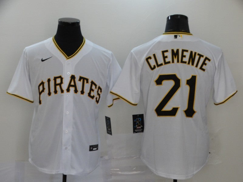 Men's Pittsburgh Pirates Roberto Clemente #21 White Replica Baseball Jersey1 baseball jersey product view 1