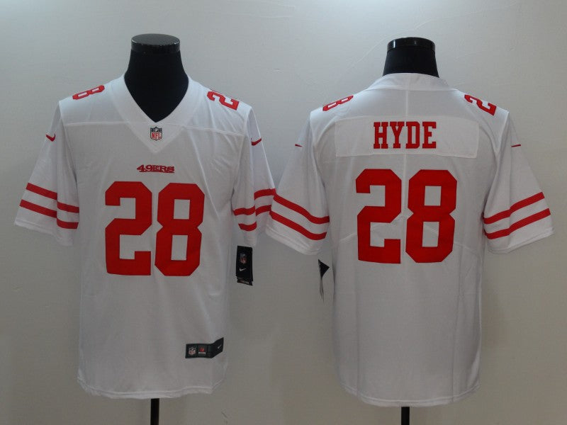Men's San Francisco 49ers Carlos Hyde #28 White Game Jersey1 football jersey product view 1