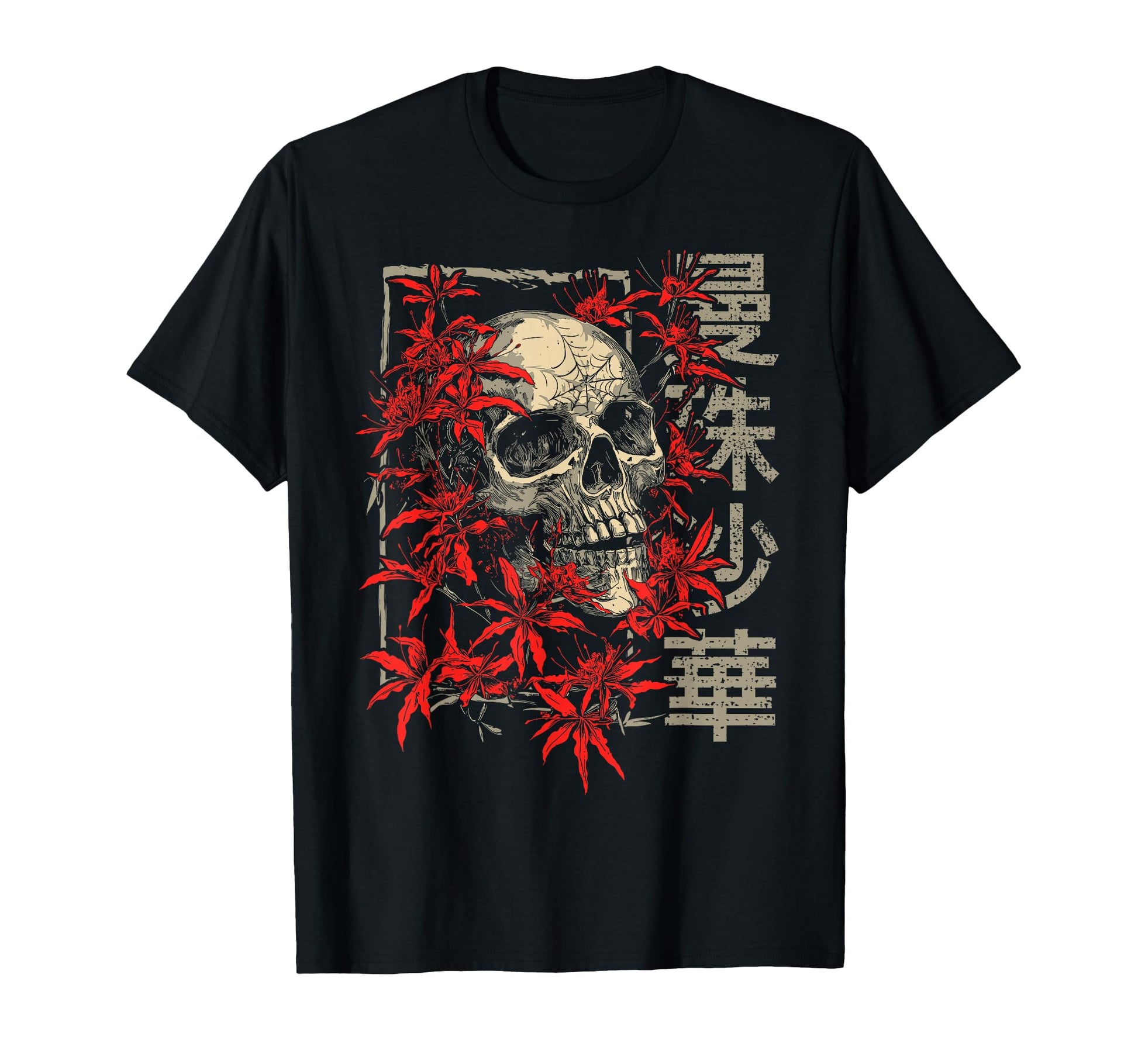 Japanese Anime Otaku Shirt  Red Spider Lily Skull Graphic Tee - T-Shirt, Sweatshirt, Hoodie