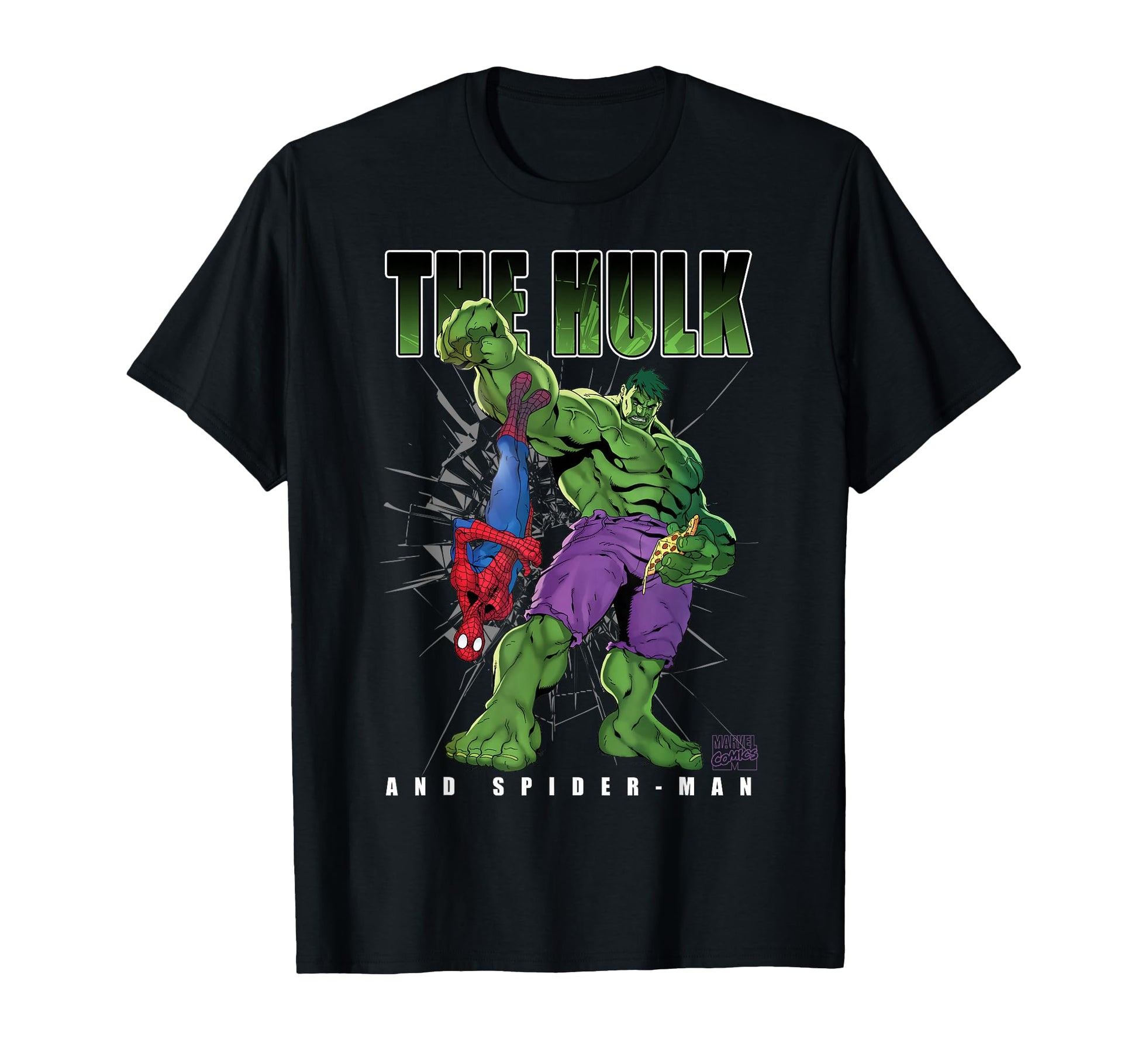 Comic Hero Fun Shirt  Green Giant & Web Hero Pizza Smash Tee - T-Shirt, Sweatshirt, Hoodie