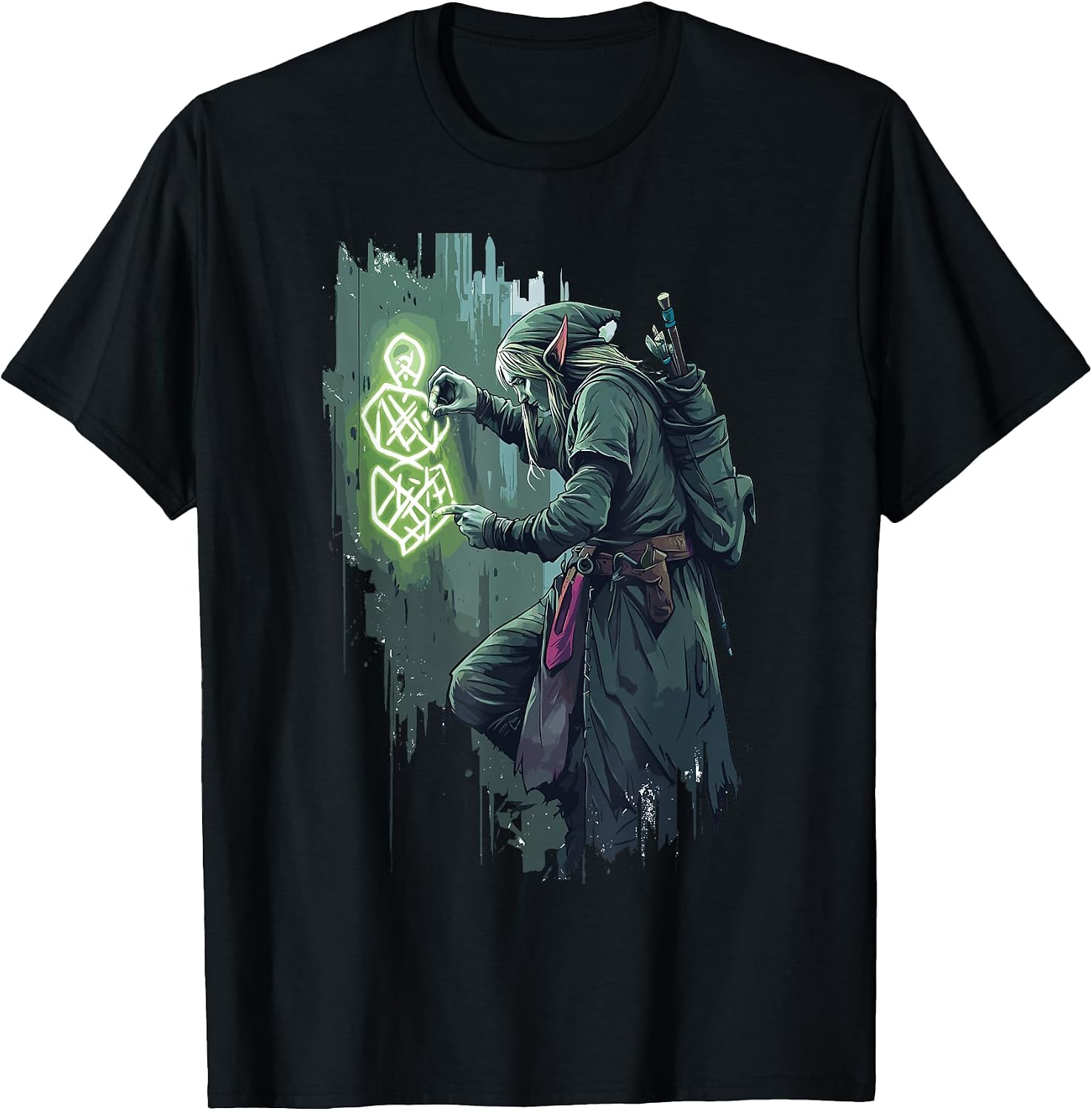 Mystical Elf Casting Magic Runes Fantasy RPG Art - Adult & Kids T-Shirts, Sweatshirts & Hoodies apparel design preview 1