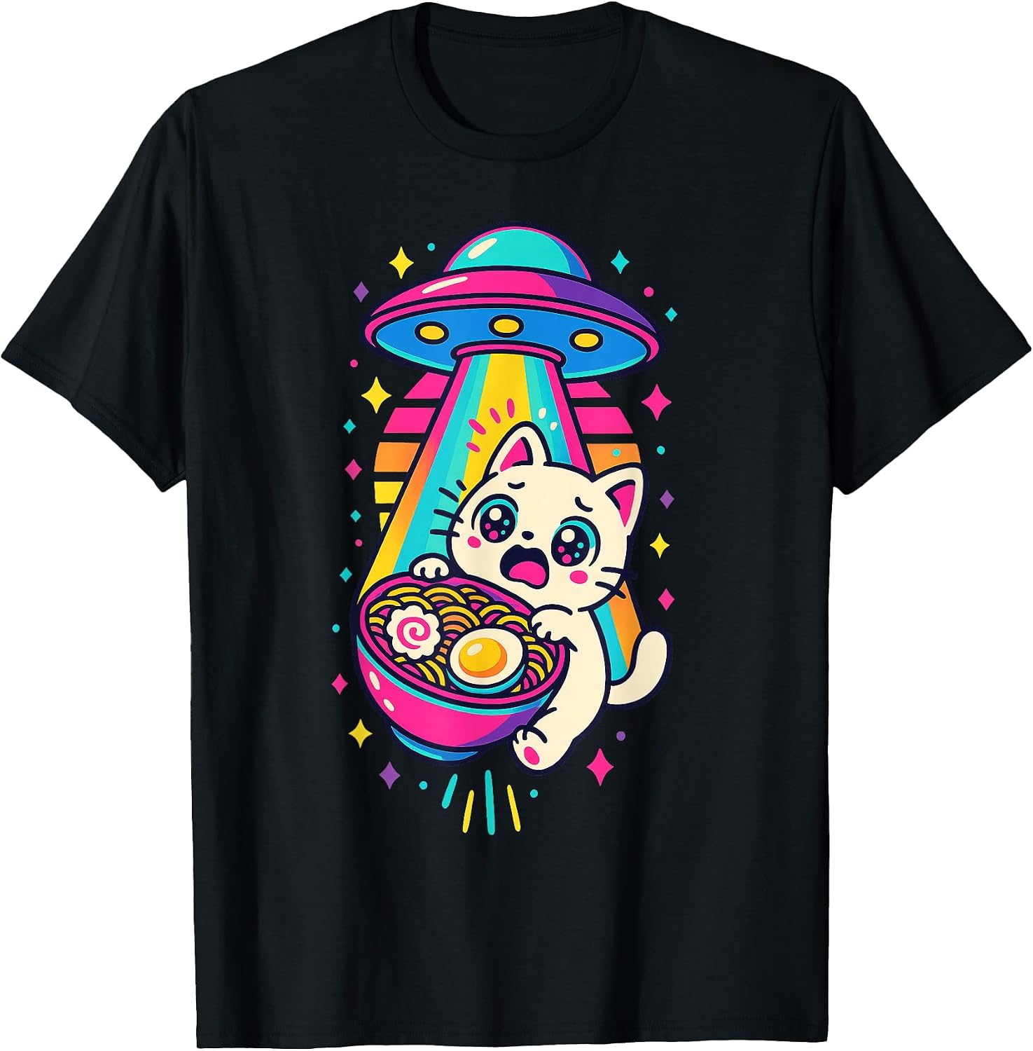 Kawaii Cute Cat Alien UFO Ramen Graphic - Adult & Kids T-Shirts, Sweatshirts & Hoodies apparel design preview 1