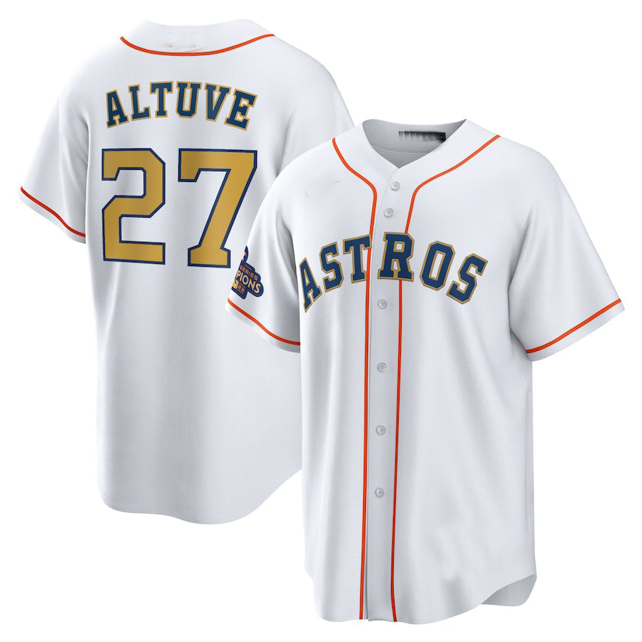 #27 Jose Altuve Houston Astros White 2023 gold collection replica player Stitches Baseball Jerseys baseball jersey product view 1