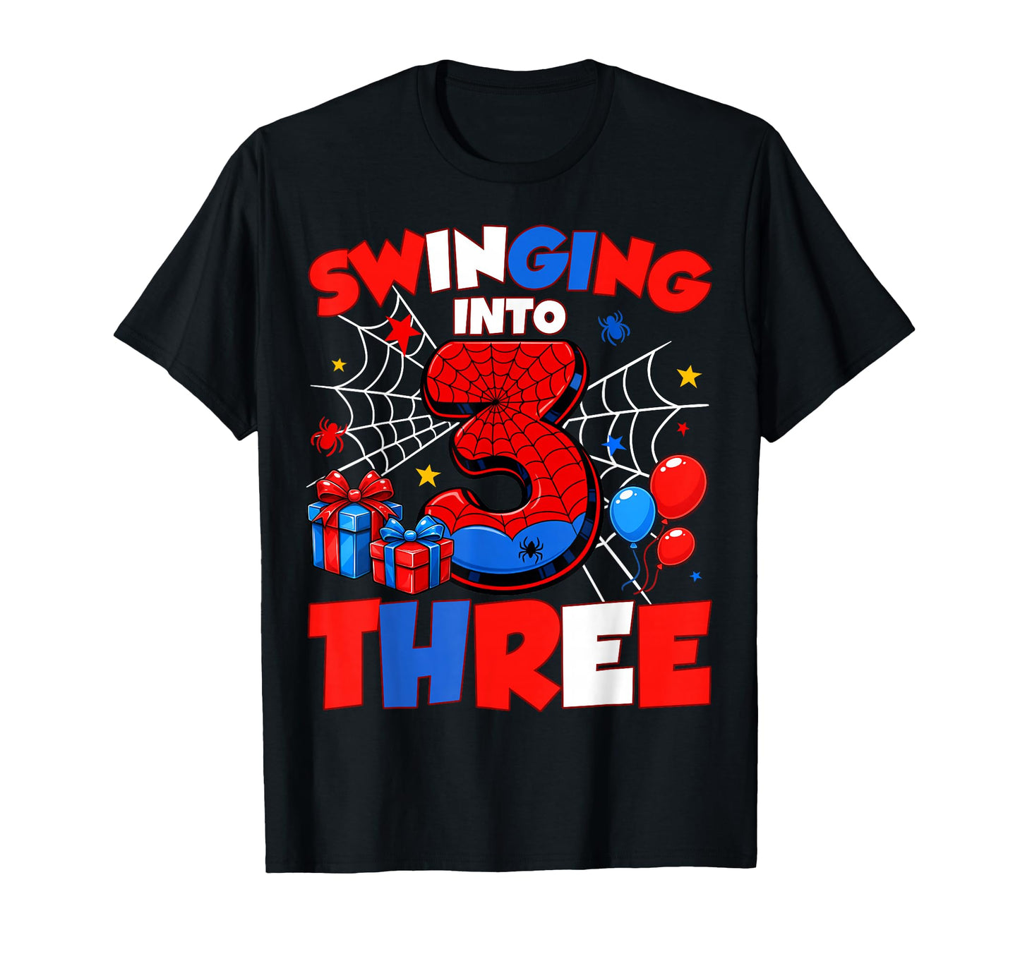 3rd Birthday Boy Apparel  Swinging Web Party Graphic Tee - T-Shirt, Sweatshirt, Hoodie