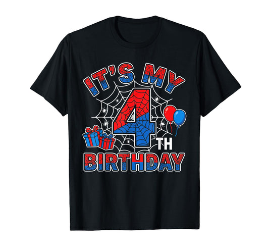 4th Birthday Boy Shirt  Spider Web Party Graphic Tee - T-Shirt, Sweatshirt, Hoodie