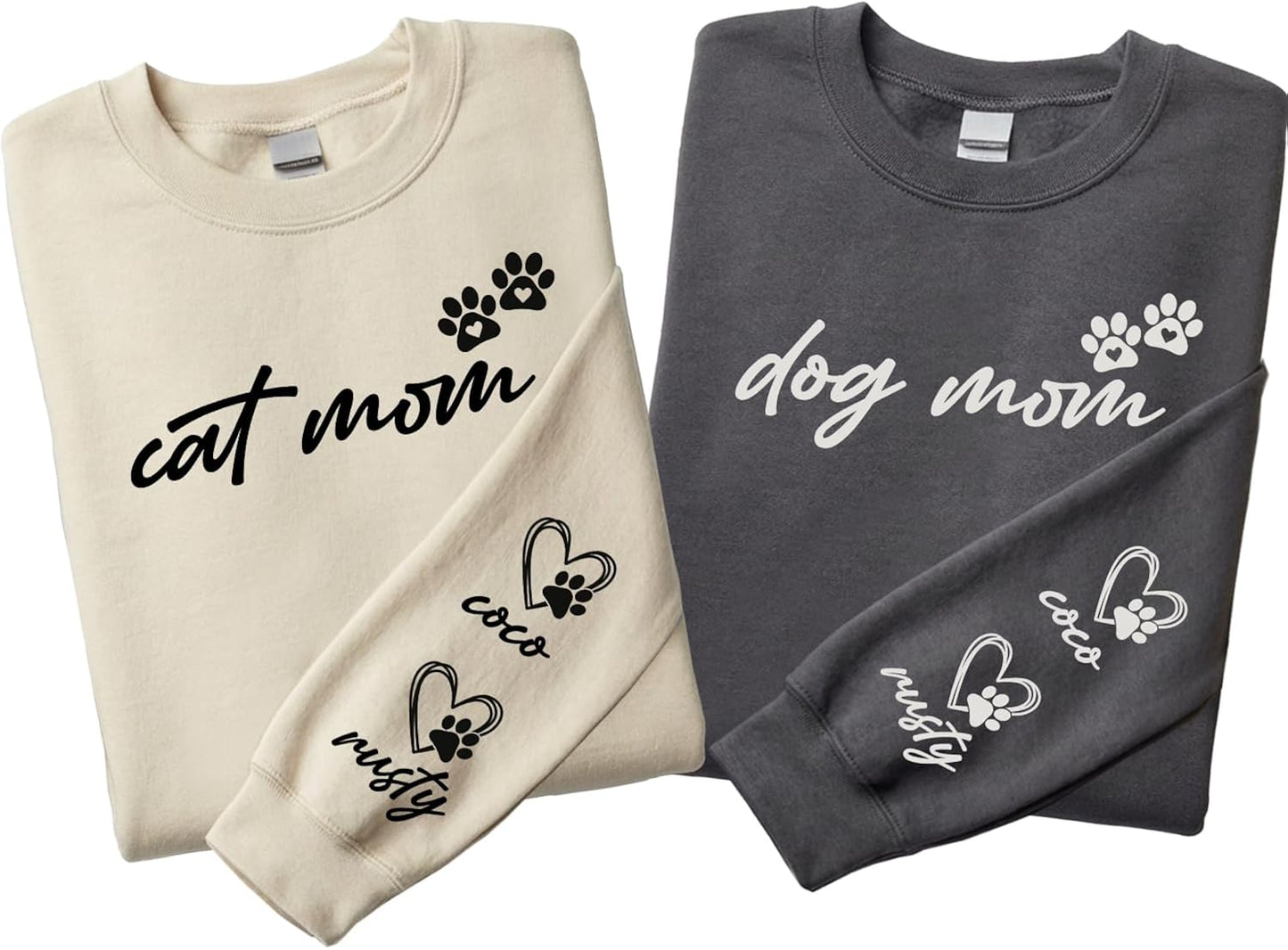 Custom Dog Mom with Name, Cat Dad Gifts for Mothers - Adult & Kids T-Shirts, Sweatshirts & Hoodies apparel design preview 1