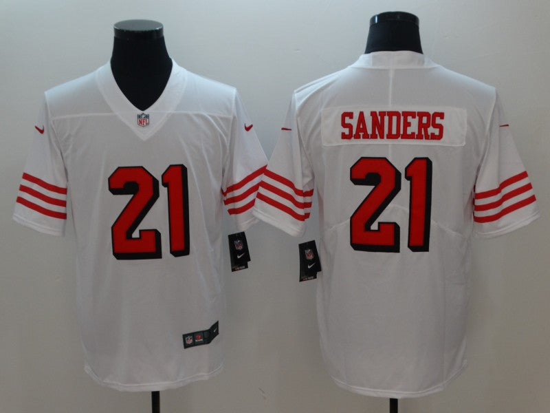Men's San Francisco 49ers Deion Sanders #21 White Game Player Jersey1 football jersey product view 1