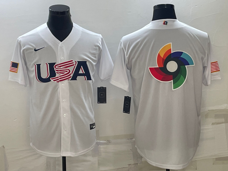 Men's 2023 World Baseball Classic USA White Jersey1 baseball jersey product view 1