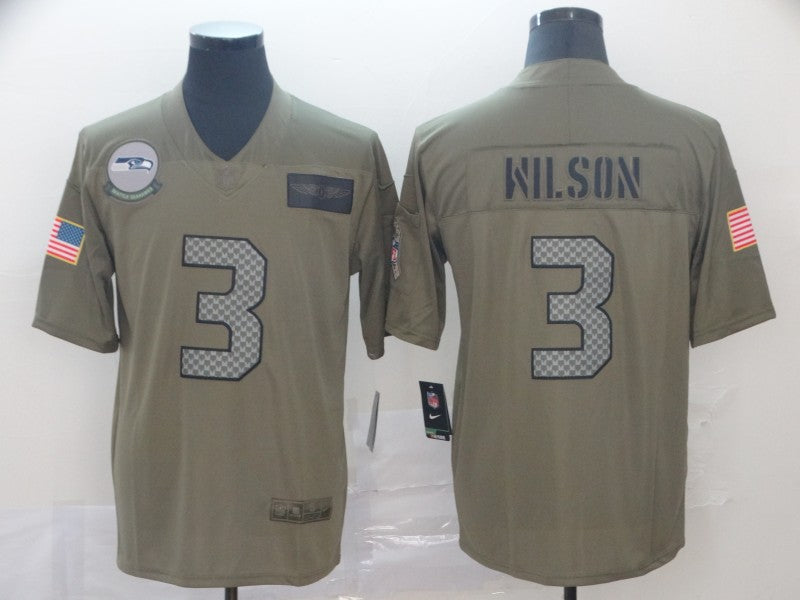 Men's Seattle Seahawks Russell Wilson #3 Brown Game Jersey football jersey product view 1