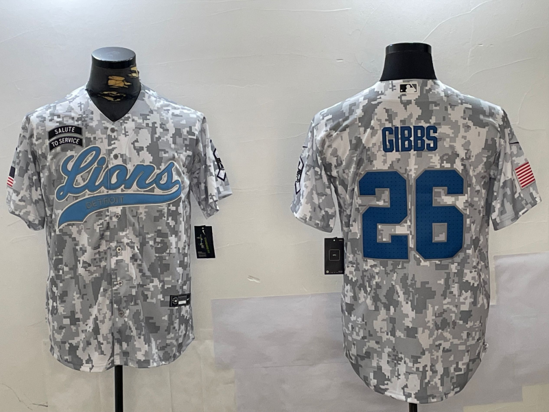 Men's Detroit Lions Jahmyr Gibbs #26 Arctic Camo 2024 Salute to Service Player Jersey1 football jersey product view 1