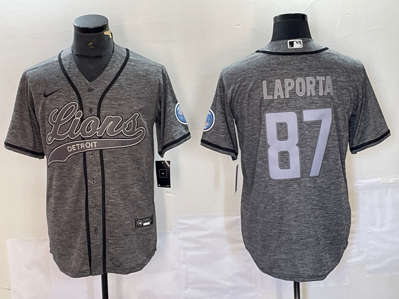 Men's Detroit Lions Sam LaPorta #87 Gray Game Jersey1 Joint Edition football jersey product view 1