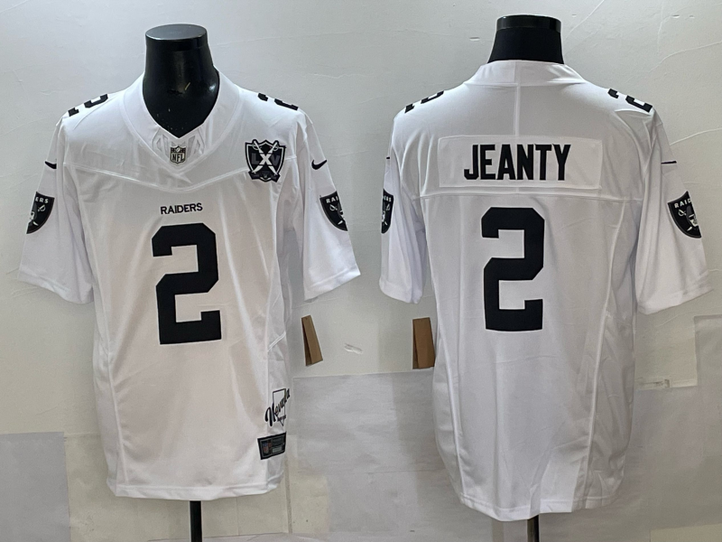 Men's Las Vegas Raiders Ashton Jeanty #2 White Game Jersey football jersey product view 1