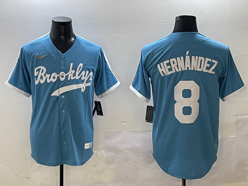 Men's Los Angeles Dodgers Enrique Hernandez #8 Light Blue Cooperstown Collection Limited Player Jersey1 baseball jersey product view 1