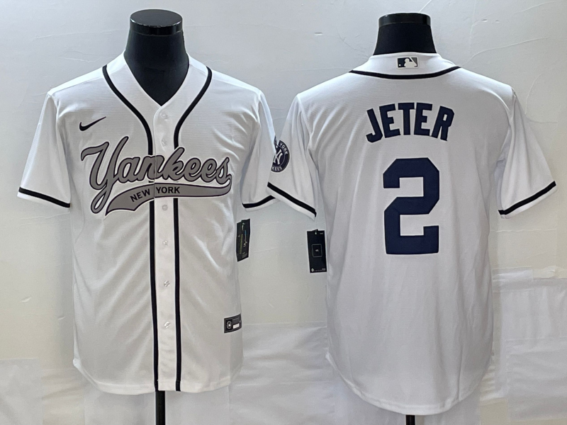 Men's New York Yankees Derek Jeter #2 White Player Jersey1 Joint Edition baseball jersey product view 1
