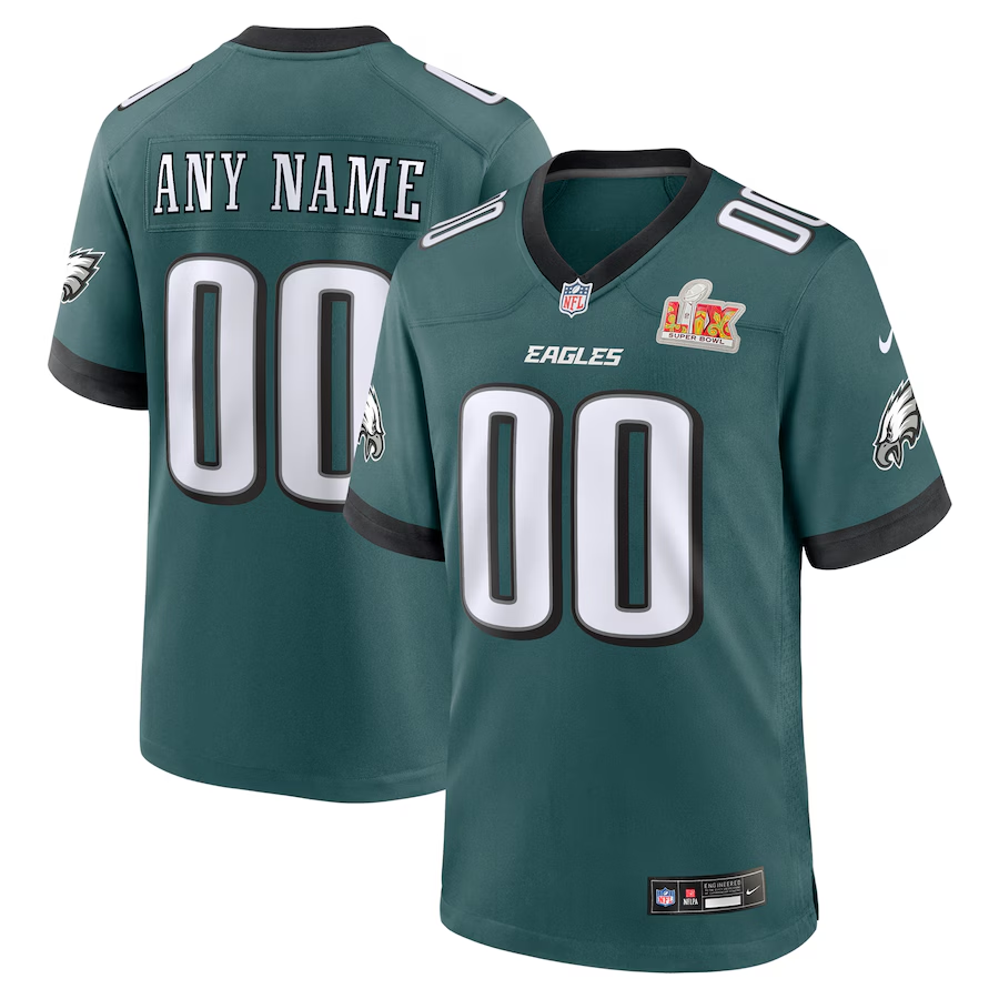Men's Philadelphia Eagles Midnight Green Super Bowl LIX Custom Game Jersey1 football jersey product view 1