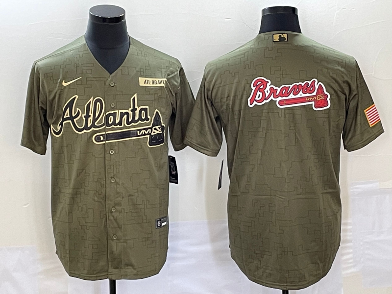 Men's Atlanta Braves Olive Salute To Service Limited Jersey1 baseball jersey product view 1
