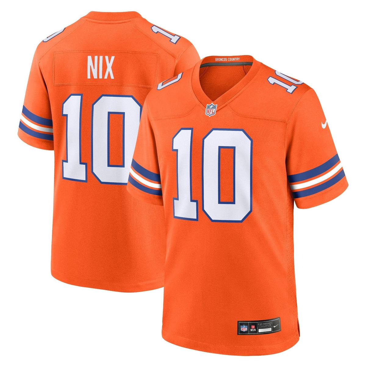 Bo Nix Denver Broncos Nike Mile High Collection 1977 Throwback Game Jersey - Orange football jersey product view 1
