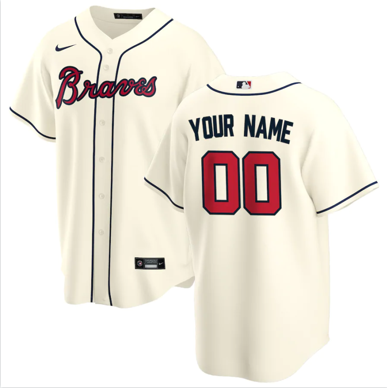 Men's Atlanta Braves Cream Replica Custom Jersey1 baseball jersey product view 1