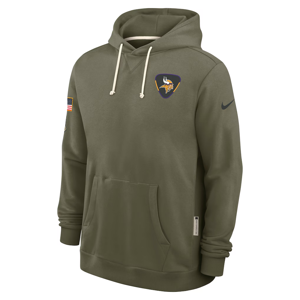 Men's Minnesota Vikings Nike Olive 2025 Salute to Service Sideline Standard Issue Dri-FIT Hoodie football jersey product view 1