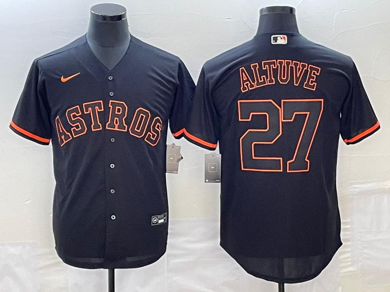 Men's Houston Astros Jose Altuve #27 Black Authentic Game Jersey baseball jersey product view 1
