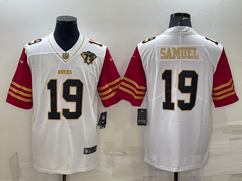 Men's San Francisco 49ers Deebo Samuel #19 White 75th Anniversary Game Jersey1 football jersey product view 1