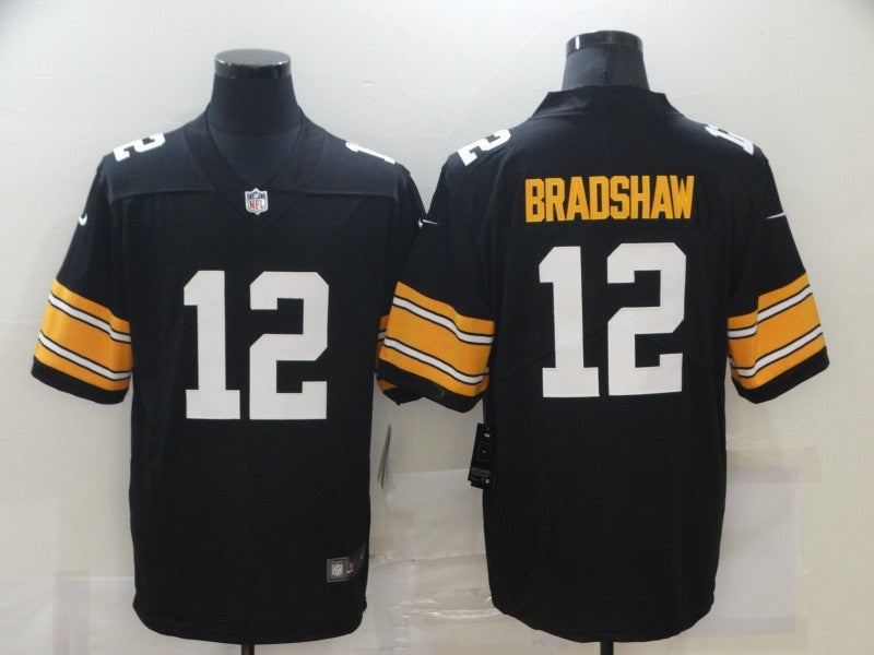 Men's Pittsburgh Steelers Terry Bradshaw #12 Black Player Game Jersey1 football jersey product view 1