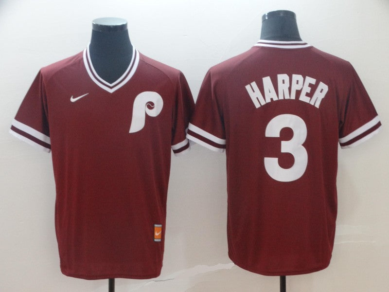 Men's Philadelphia Phillies Bryce Harper #3 Red Replica Player Jersey1 baseball jersey product view 1