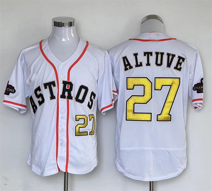 #27 Jose Altuve Houston Astros White gold 2023 collection replica player Stitches Baseball Jerseys baseball jersey product view 1
