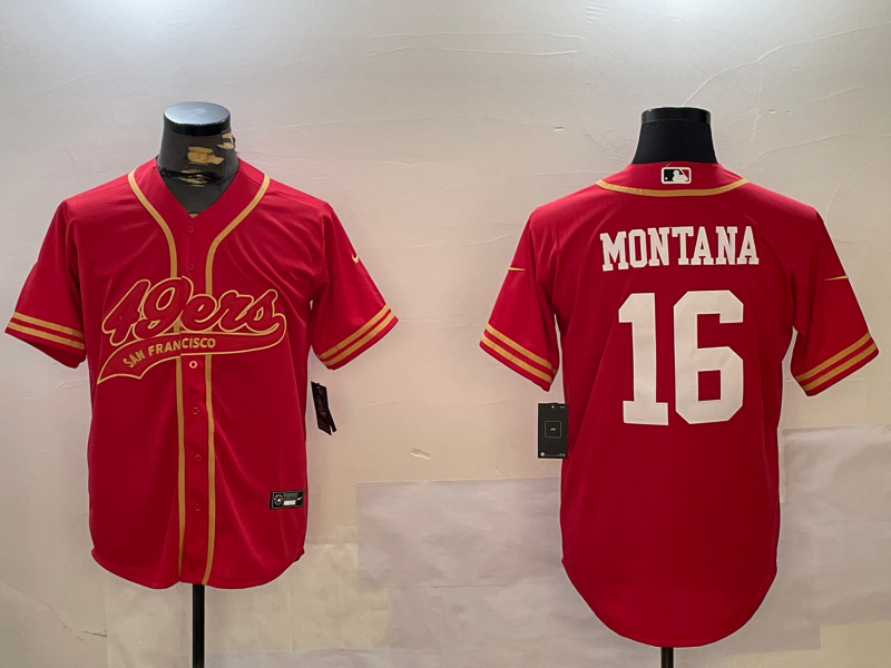 Men's San Francisco 49ers Joe Montana #16 Scarlet Team Game Jersey1 football jersey product view 1