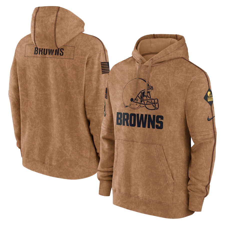 Men's Cleveland Browns Brown 2023 Salute To Service Club Pullover Hoodie1 football jersey product view 1
