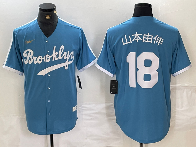 Men's Los Angeles Dodgers Yoshinobu Yamamoto #18 Light Blue Cooperstown Collection Player Jersey1 baseball jersey product view 1