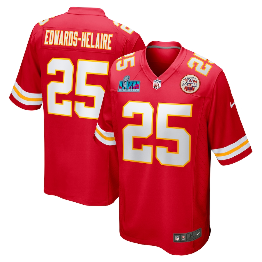 Men's Kansas City Chiefs Clyde Edwards-Helaire #25 Red Super Bowl LVII Patch Game Jersey1 football jersey product view 1