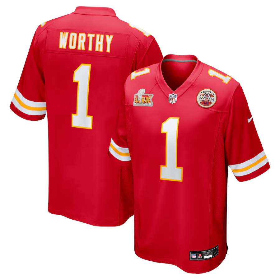 Men's Kansas City Chiefs Xavier Worthy #1 Red Super Bowl LIX Game Jersey1 football jersey product view 1