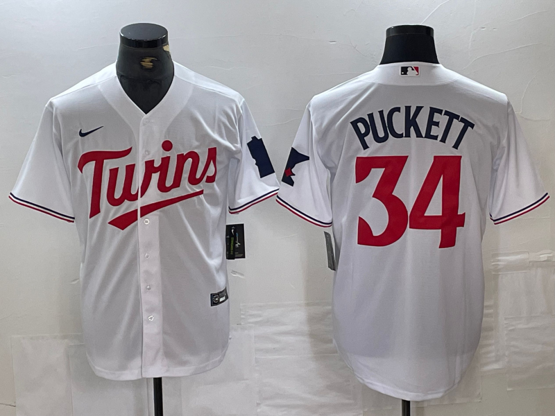 Men's Minnesota Twins Kirby Puckett #34 White Replica Player Jersey1 baseball jersey product view 1