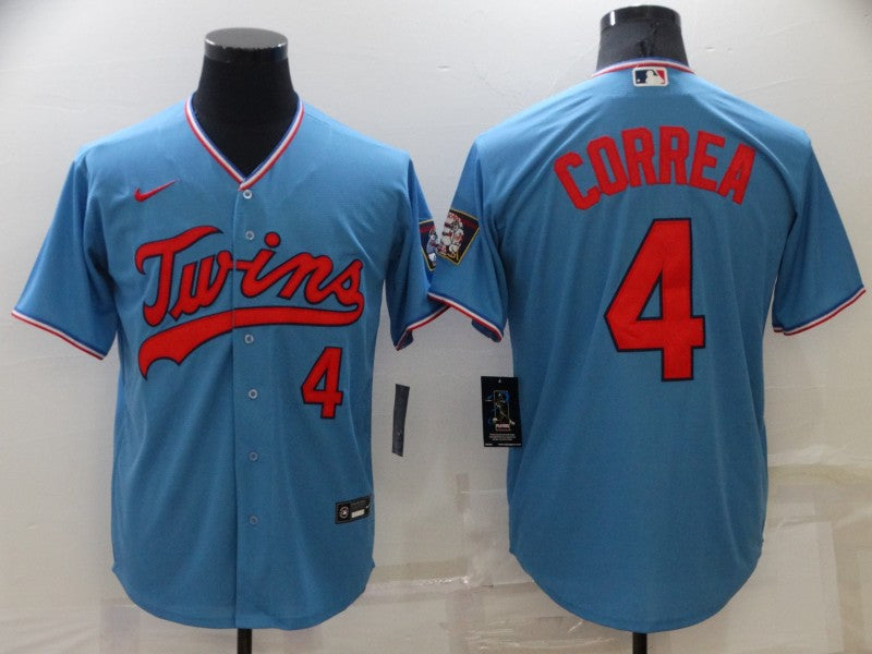 Men's Minnesota Twins Carlos Correa #4 Blue Replica Baseball Jersey1 baseball jersey product view 1