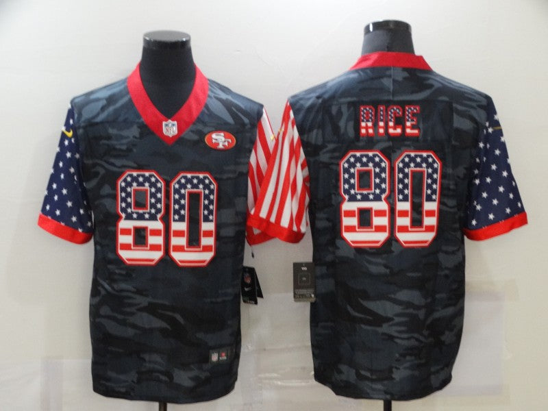 Men's San Francisco 49ers Jerry Rice #80 Gray Camouflage Game Player Jersey1 football jersey product view 1