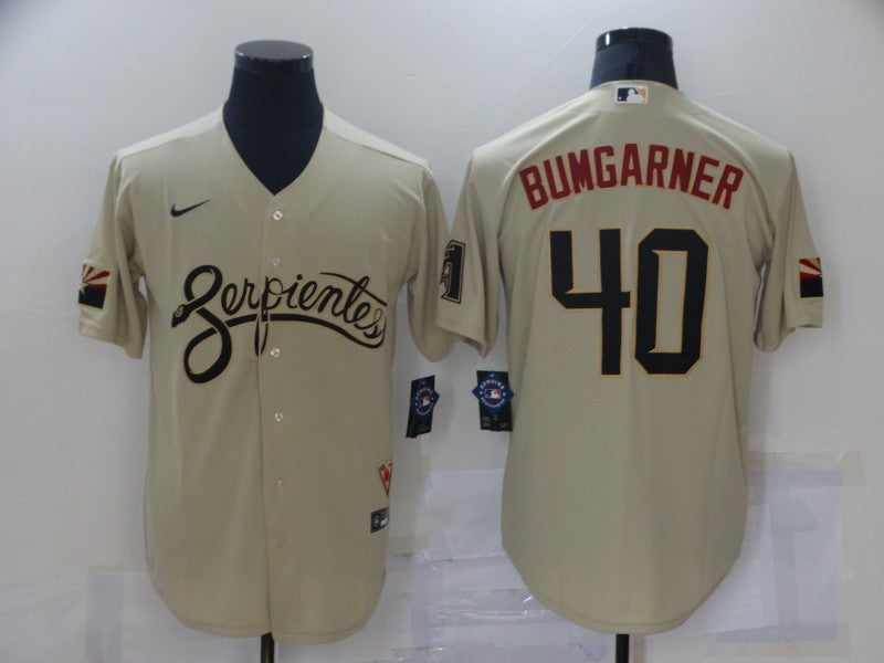 Men's Arizona Diamondbacks Madison Bumgarner #40 Beige Replica Baseball Jersey1 baseball jersey product view 1