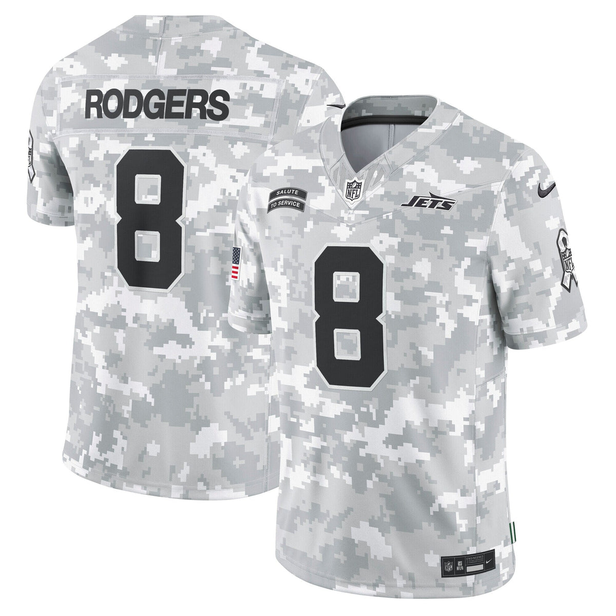 Aaron Rodgers New York Jets Nike 2024 Salute to Service Limited Jersey - Arctic Camo football jersey product view 1