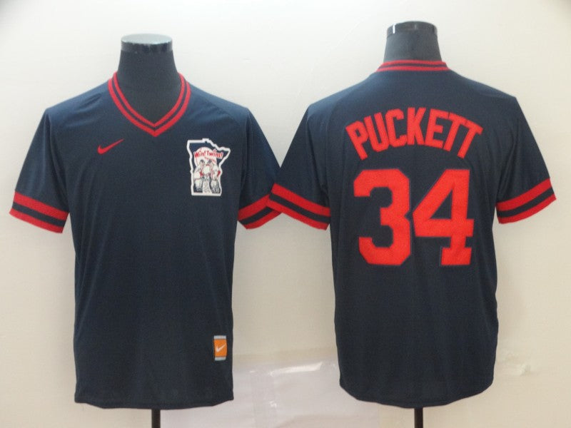 Men's Minnesota Twins Kirby Puckett #34 Navy Replica Baseball Jersey1 baseball jersey product view 1